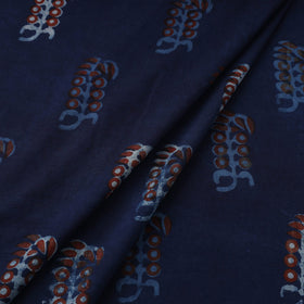 Blue Natural Dyed Block Print Cotton Nandana Fabric