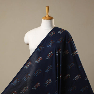 Blue Natural Dyed Block Print Cotton Nandana Fabric