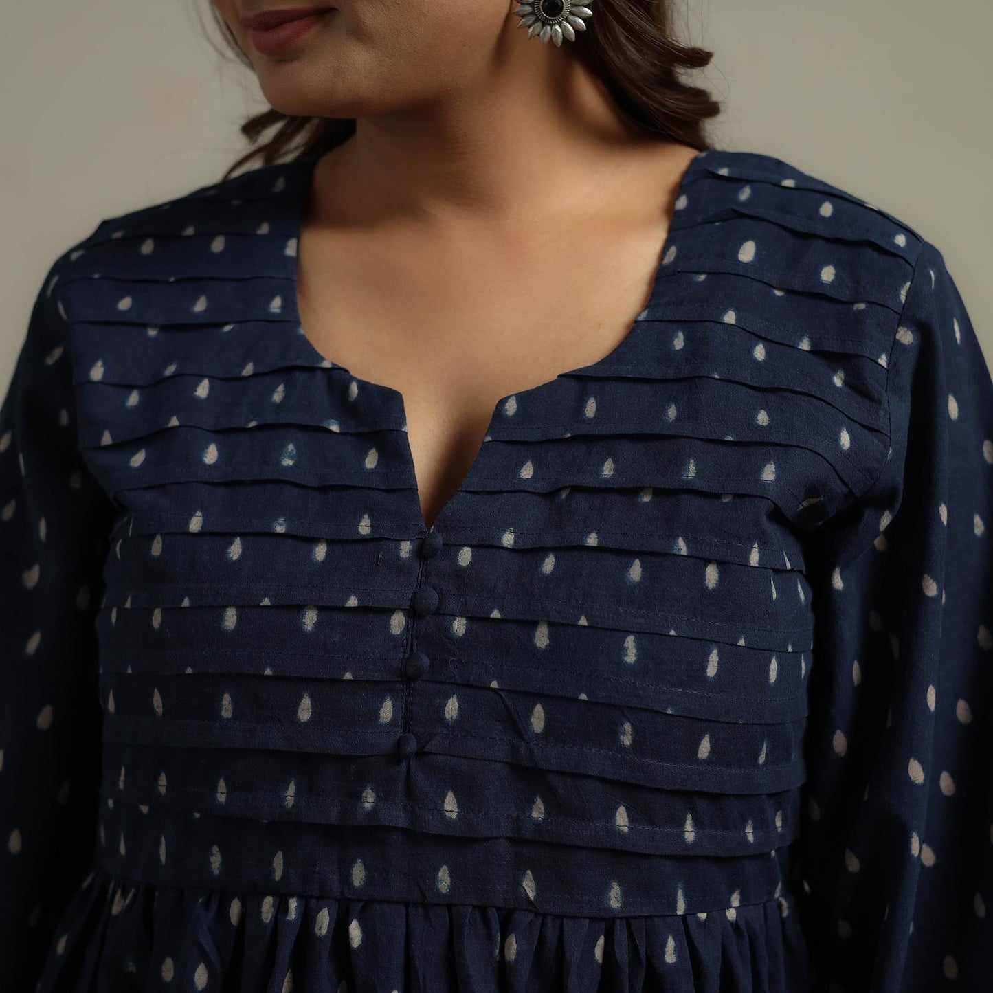 Natural dyed cotton pintuck tiered dress 01 - handcrafted