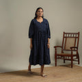 Natural dyed cotton pintuck tiered dress 01 - handcrafted