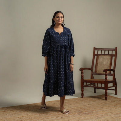 Natural dyed cotton pintuck tiered dress 01 - handcrafted