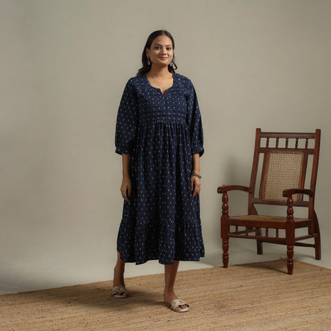 Natural dyed cotton pintuck tiered dress 01 - handcrafted