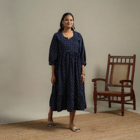 Natural dyed cotton pintuck tiered dress 01 - handcrafted