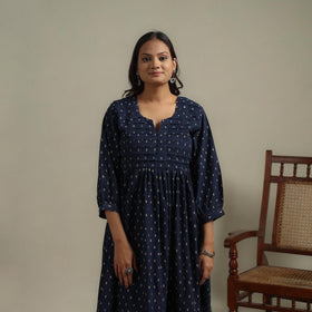 Natural dyed cotton pintuck tiered dress 01 - handcrafted