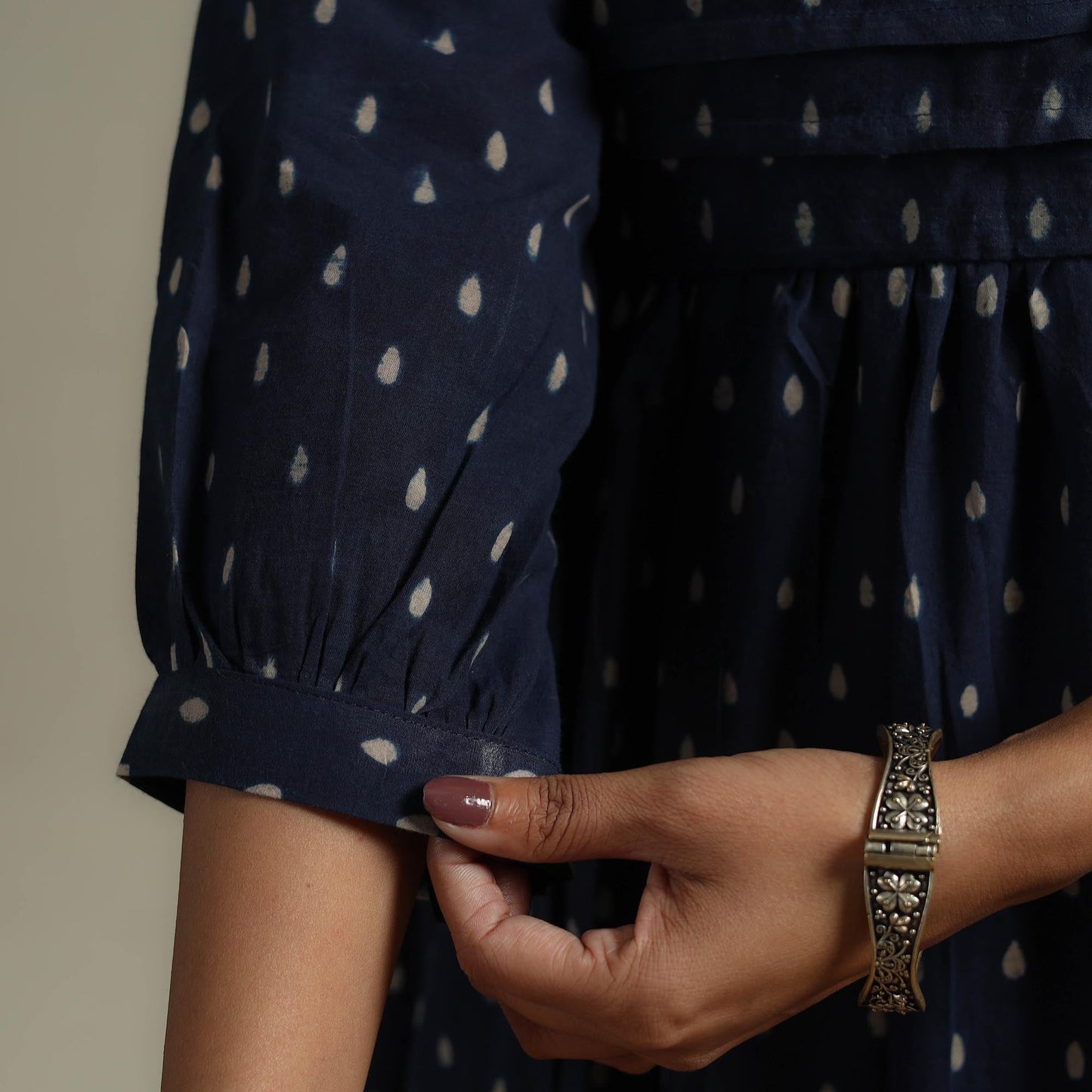 Natural dyed cotton pintuck tiered dress 01 - handcrafted