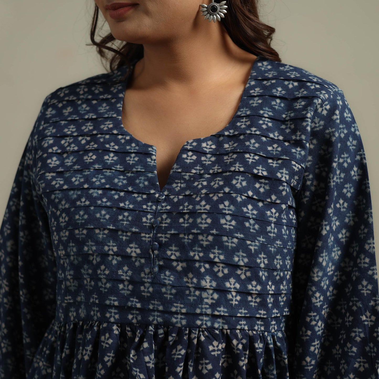 Natural dyed cotton pintuck tiered dress 02 - handcrafted