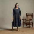 Natural dyed cotton pintuck tiered dress 02 - handcrafted
