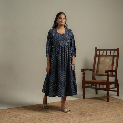 Natural dyed cotton pintuck tiered dress 02 - handcrafted