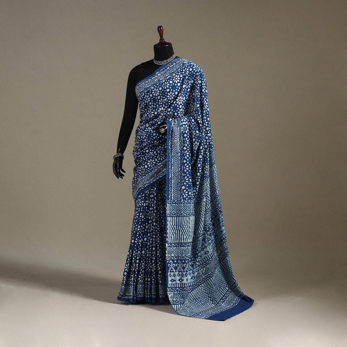 Blue - natural dyed cotton pipad saree 09 - handcrafted