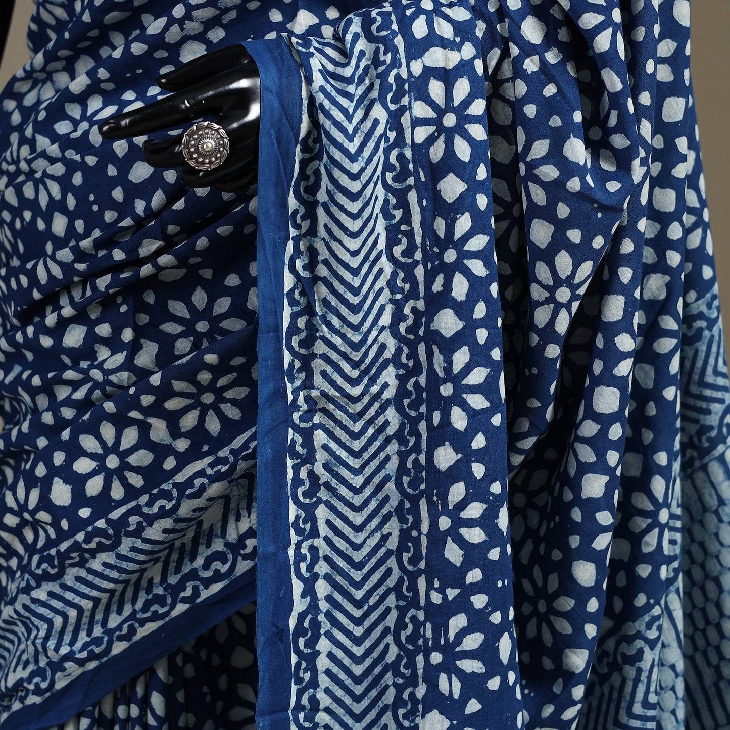 Blue - natural dyed cotton pipad saree 09 - handcrafted