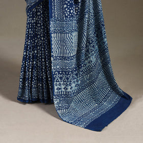 Blue - natural dyed cotton pipad saree 09 - handcrafted