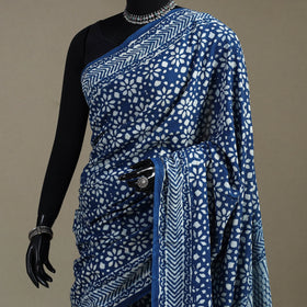 Blue - natural dyed cotton pipad saree 09 - handcrafted