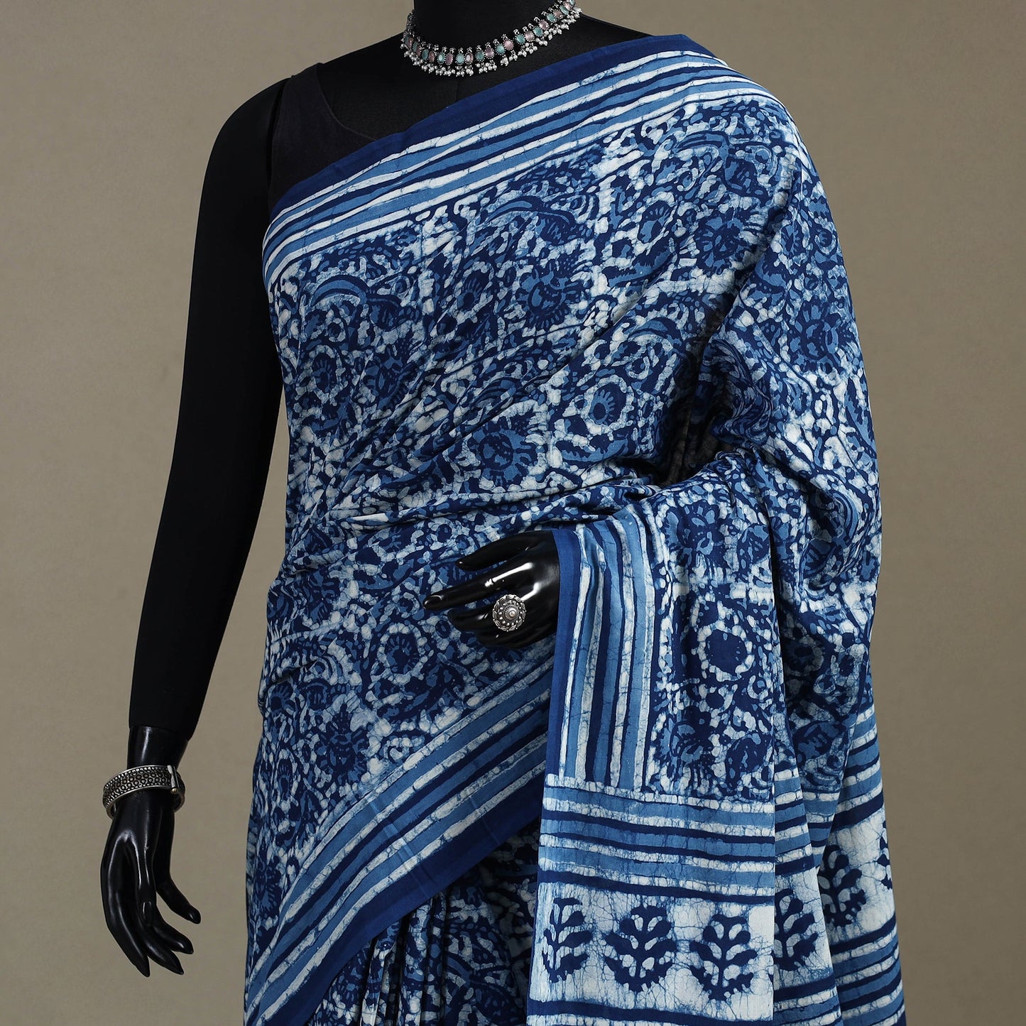 Blue - natural dyed cotton pipad saree 11 - handcrafted