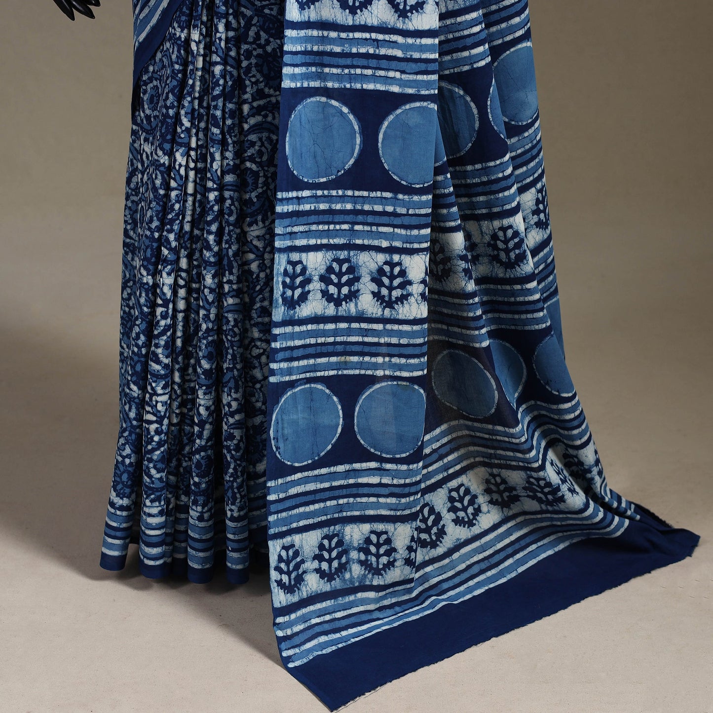 Blue - natural dyed cotton pipad saree 11 - handcrafted