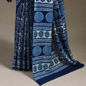 Blue - natural dyed cotton pipad saree 11 - handcrafted