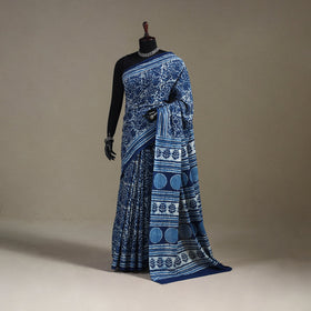 Blue - natural dyed cotton pipad saree 11 - handcrafted