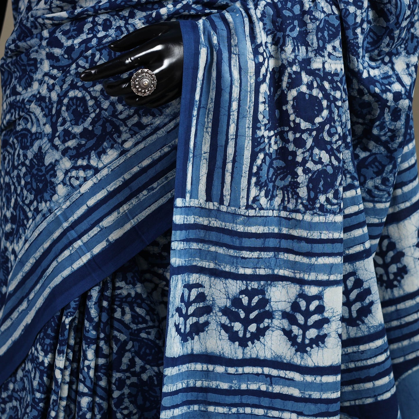 Blue - natural dyed cotton pipad saree 11 - handcrafted