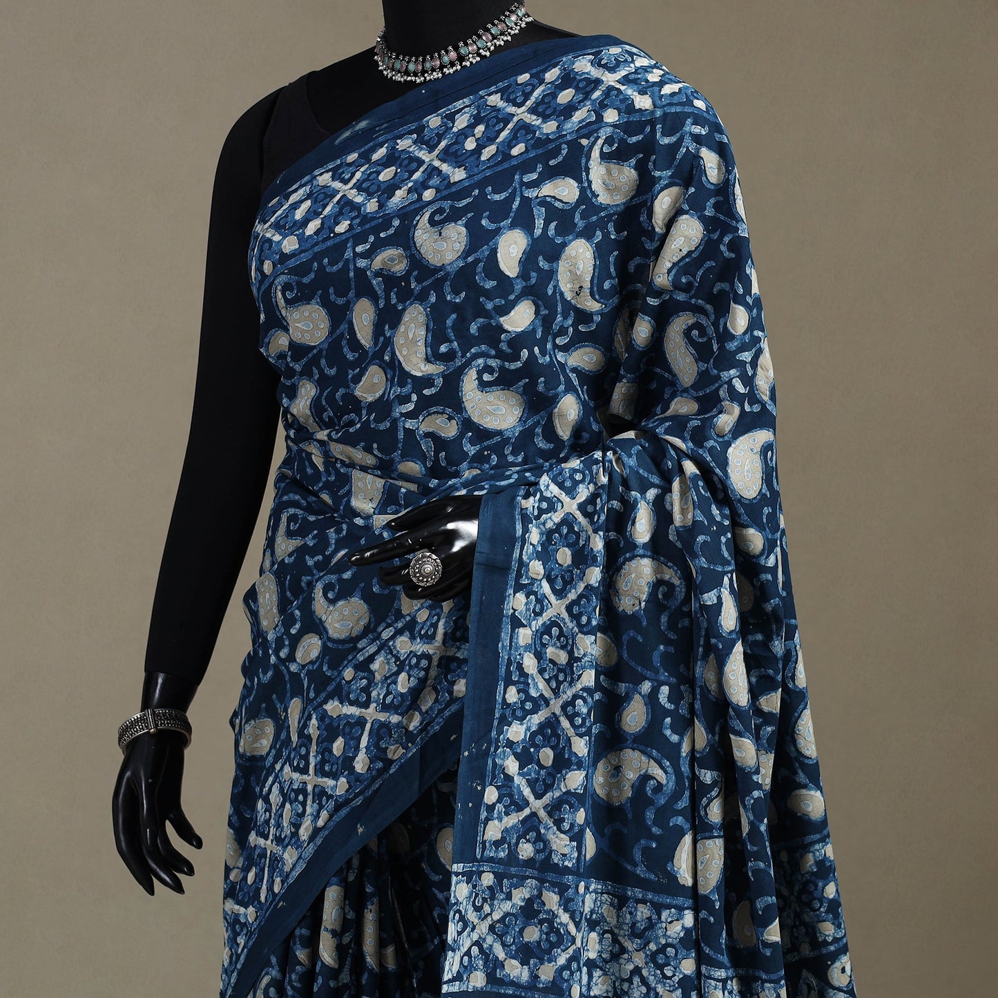 Blue - natural dyed cotton pipad saree 14 - handcrafted