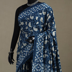 Blue - natural dyed cotton pipad saree 14 - handcrafted