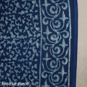 Blue - natural dyed cotton pipad saree 14 - handcrafted