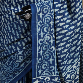 Blue - natural dyed cotton pipad saree 14 - handcrafted