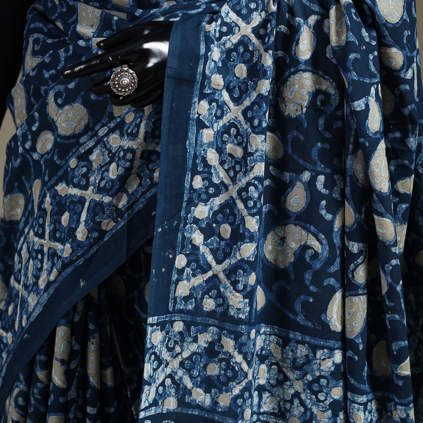 Blue - natural dyed cotton pipad saree 14 - handcrafted