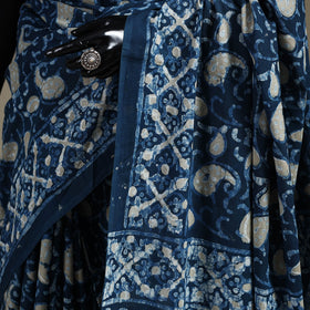 Blue - natural dyed cotton pipad saree 14 - handcrafted