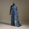 Blue - natural dyed cotton pipad saree 14 - handcrafted