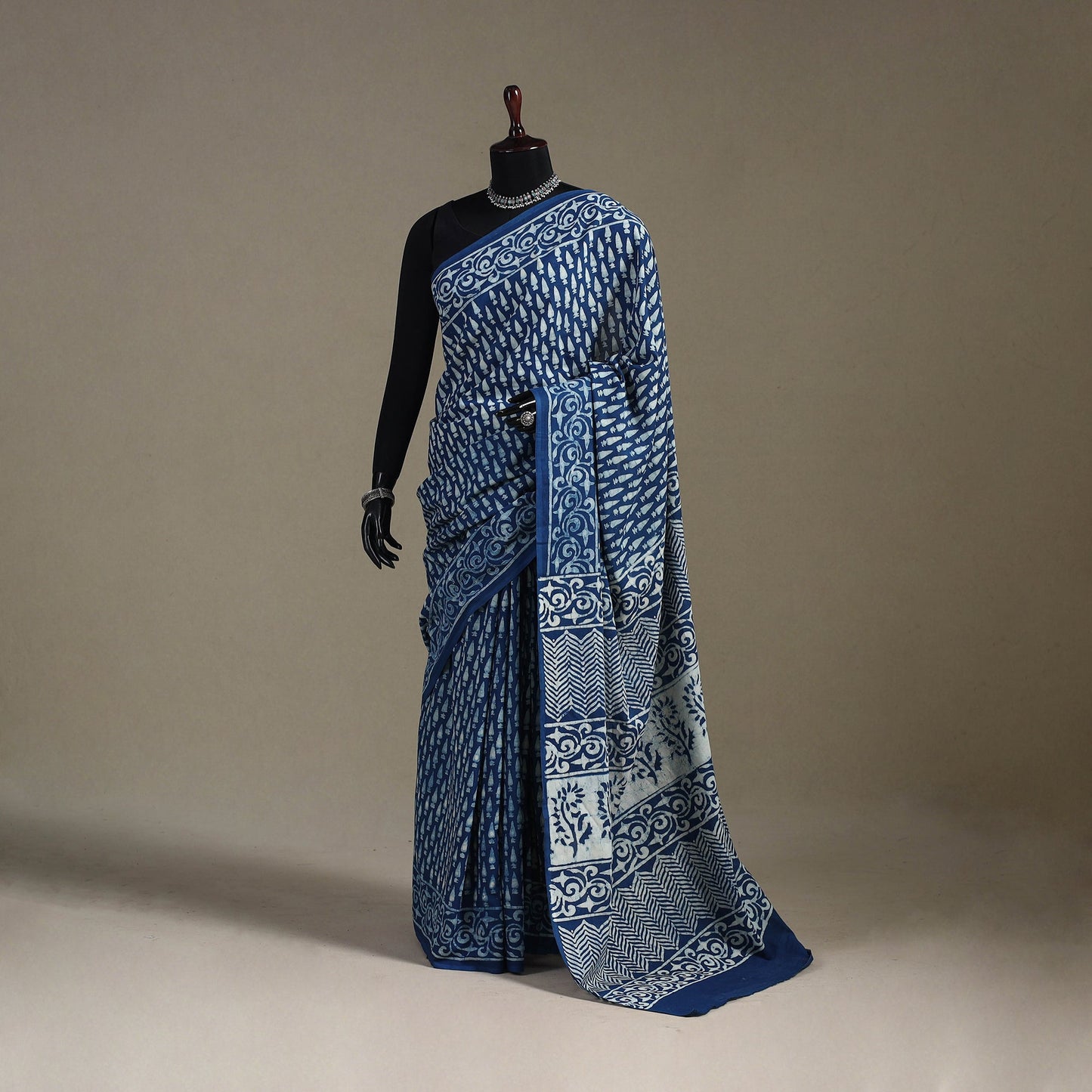Blue - natural dyed cotton pipad saree 14 - handcrafted