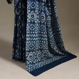 Blue - natural dyed cotton pipad saree 14 - handcrafted