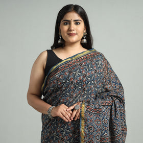 Buy Natural Dyed Block Print Cotton Ajrakh Saree