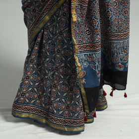 Buy Natural Dyed Block Print Cotton Ajrakh Saree