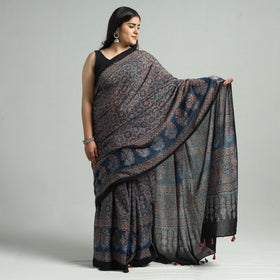 Buy Natural Dyed Block Print Cotton Ajrakh Saree