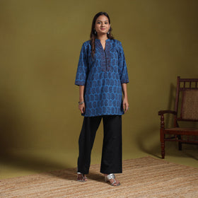 Blue - natural dyed cotton short bagh kurta 05 - handcrafted