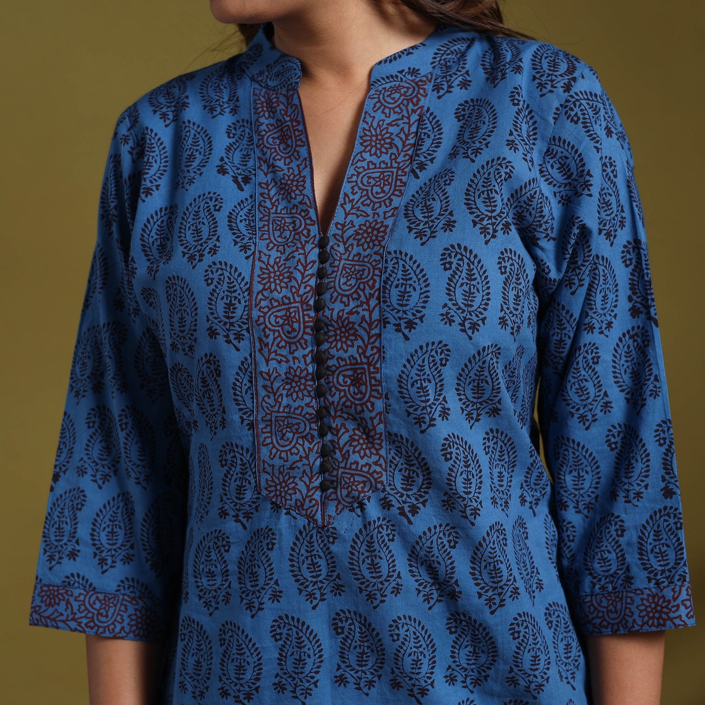 Blue - natural dyed cotton short bagh kurta 05 - handcrafted