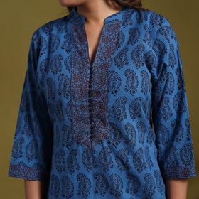 Blue - natural dyed cotton short bagh kurta 05 - handcrafted