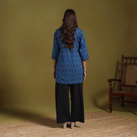 Blue - natural dyed cotton short bagh kurta 05 - handcrafted