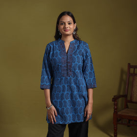 Blue - natural dyed cotton short bagh kurta 05 - handcrafted