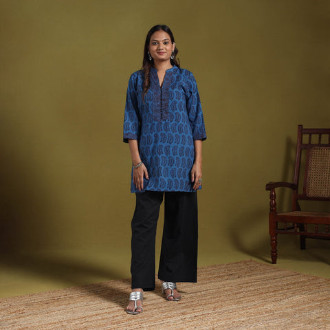 Blue - natural dyed cotton short bagh kurta 05 - handcrafted
