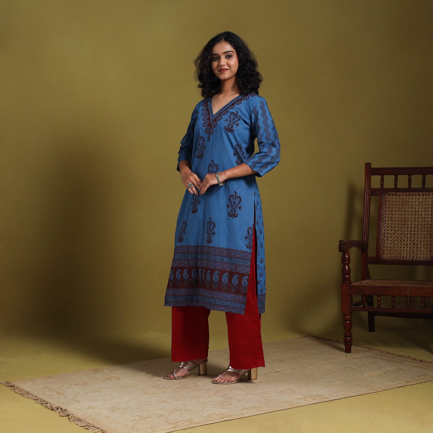 Blue - natural dyed cotton straight bagh kurta 09