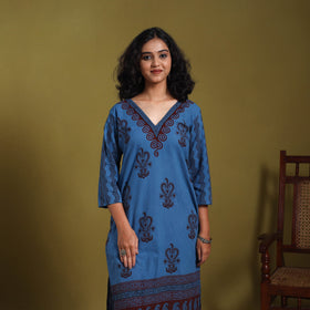 Blue - natural dyed cotton straight bagh kurta 09