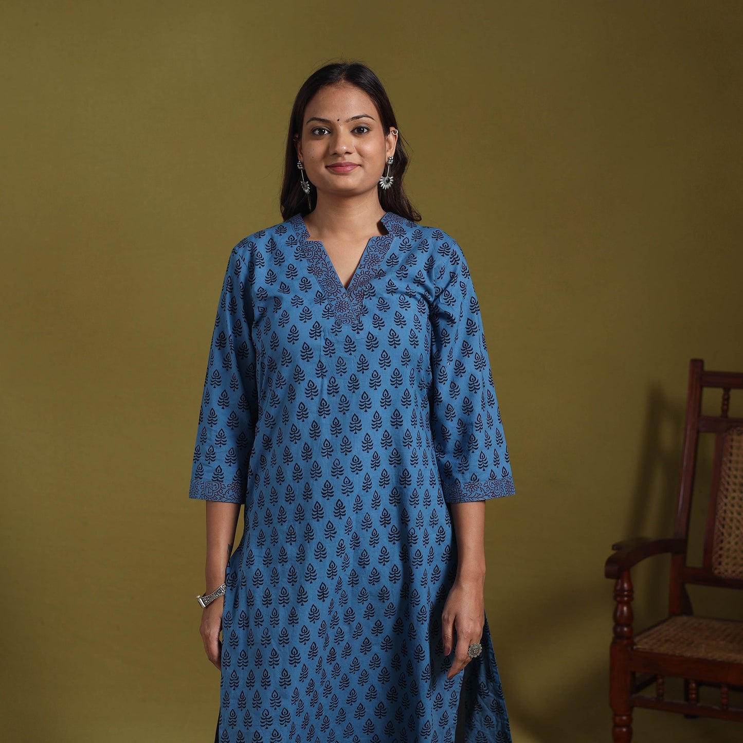Blue - natural dyed cotton straight bagh kurta 14