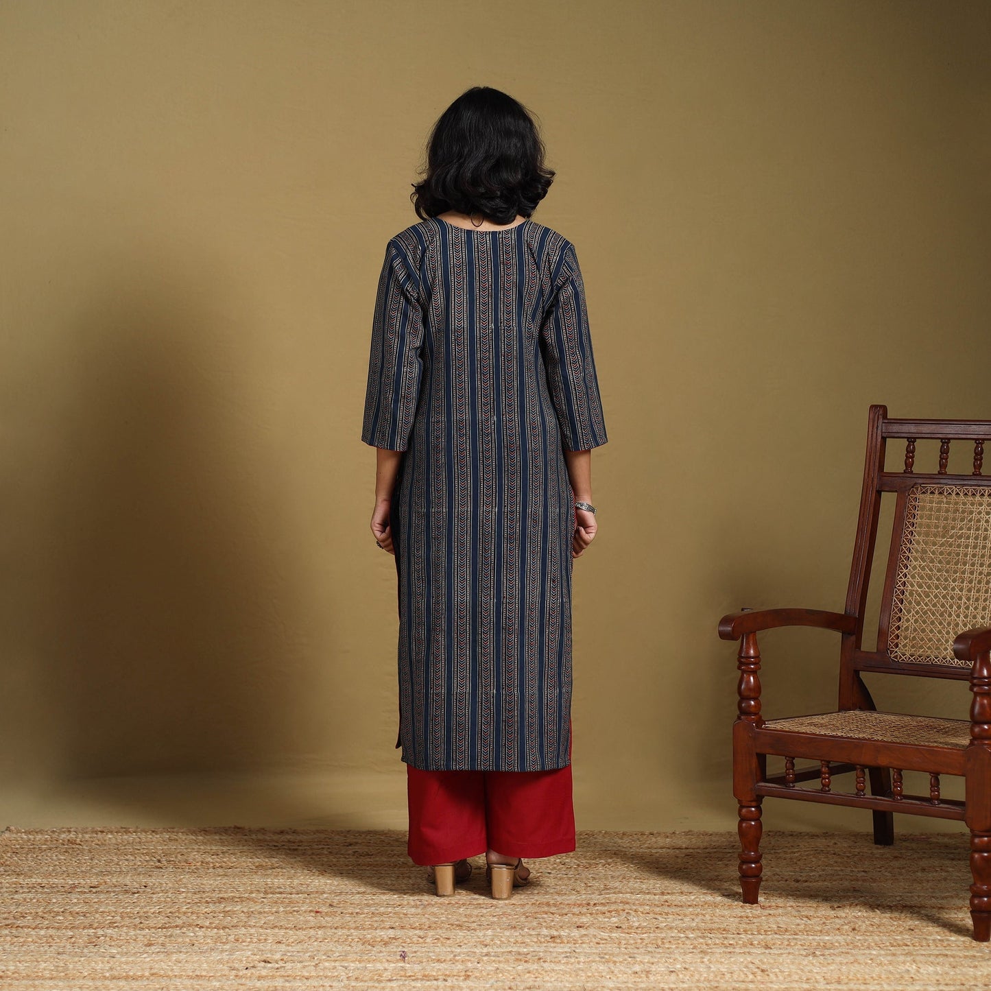 Blue - natural dyed cotton straight hand kurta 24