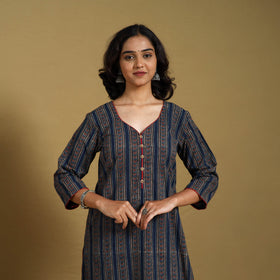 Blue - natural dyed cotton straight hand kurta 24