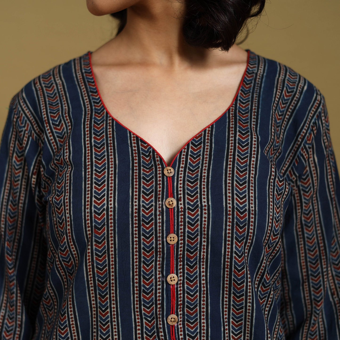 Blue - natural dyed cotton straight hand kurta 24