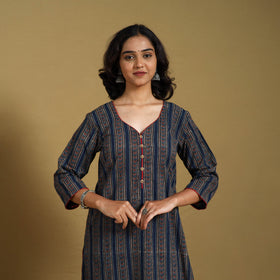 Blue - natural dyed cotton straight hand kurta 24