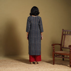 Blue - natural dyed cotton straight hand kurta 24
