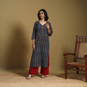 Blue - natural dyed cotton straight hand kurta 24