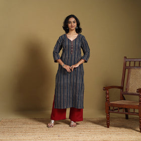 Blue - natural dyed cotton straight hand kurta 24