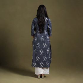 Blue Block Print Natural Dyed Cotton Straight Jahota Kurta